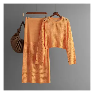 (orange, One Size) Fall Winter Lazy Wind Loose O-neck Pulllover Sweater Suit Women&apos;s Solid 