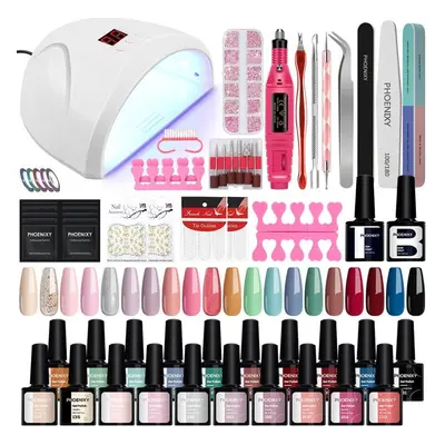 (SET2) Phoenixy Colors Nail Set 36w Lamp Nail Dryer Nail Drill Machine Soak Off Manicure Set Gel