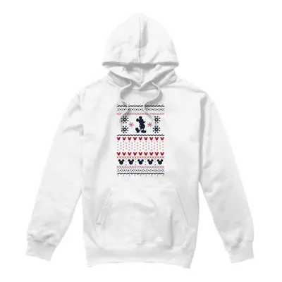 (L, White) Disney Mens Mickey Mouse Christmas Sweater Hoodie