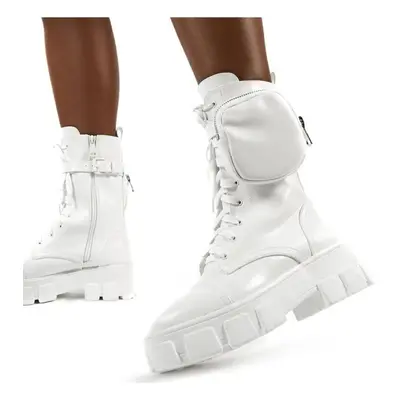 (white, 39) New Women&apos;s Boots Pocket Lace Up Ladies Ankle Boots Female Combat Army Boots Ch