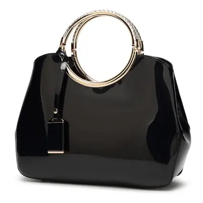 (black, 28cm*10.5cm*22cm) Scione Glossy Patent Leather Shoulder Bag New Women&apos;s Bag Shiny H