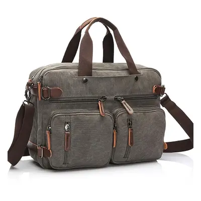 (gray) Hot Canvas Leather Travel Handbag Luggage Duffel Travel Tote Multifunction Shoulder Strap