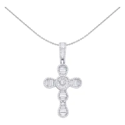 Jewelco London Silver CZ Round & Baguette Cross Pendant - GVX105