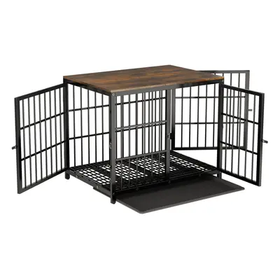 (Black, L(91.4*63.4*75Hcm)) Furniture Style Wooden Dog Crate End Table