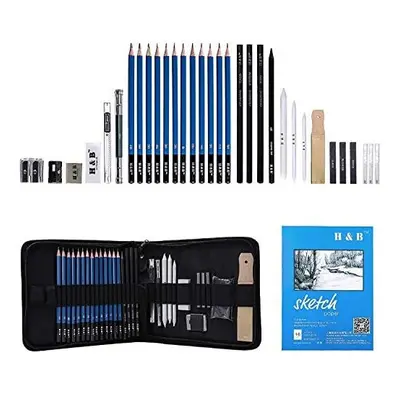 Sketch Pad and Pencils Set Pcs, H & B Art Supplies Art Kit with Sketch Book Drawing Charcoal Pen