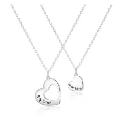 Silver Plated Big Sister and Little Sister Necklace Set