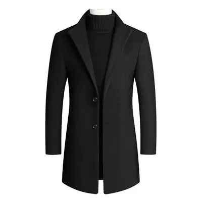 (L 57-62kg, Black) Men Trench Coats Wool Blends New Fashion Men Overcoats Business Casual Trench