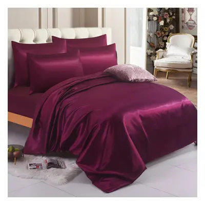 (King, Burgundy) 6PCS SATIN BEDDING SET DUVET COVER FITTED SHEET PILLOW CASES