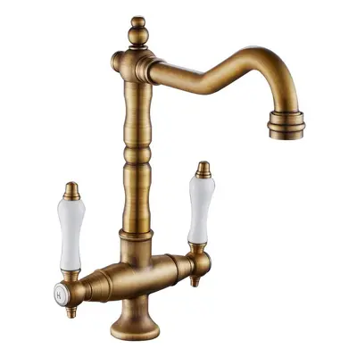 (Bronze) Traditional Kitchen Sink Mixer Tap Double Handle Solid Brass Kitchen Tap Antique Bronze