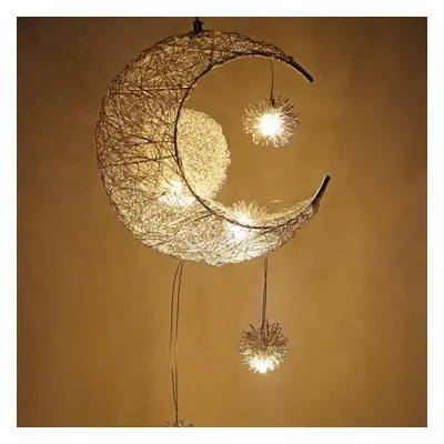 Lovely Moon and Star Fairy Light Pendant Hanging Aluminum Ceiling Light for Kids Bedroom Living 