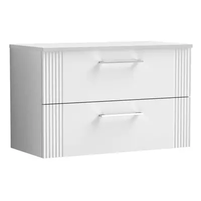 Retro Drawer Wall Hung Vanity Unit with Colour Coordinating Worktop - 800mm - Satin White - Balt