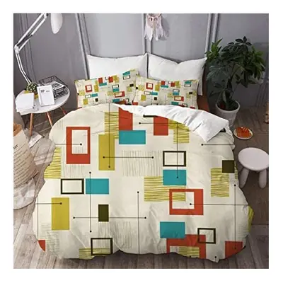 Fun Geometric Mid Century Modern Decorative Piece Bedding Set, Kids' Duvet Cover Sets, Soft Micr