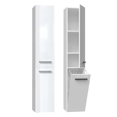 (White gloss) YANA - Bathroom furniture with laundry basket - 31x30x174cm - Bathroom storage col