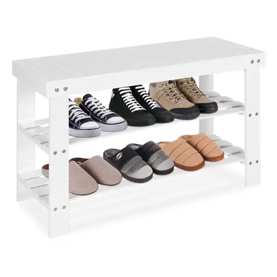 3- Tier Shoe Bench Shelf Bamboo Shoe Rack Entryway Bench Stand Display