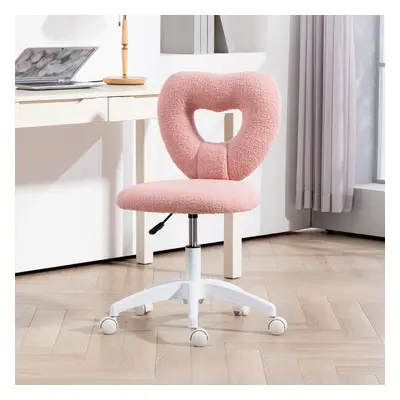 (Pink) HOMCOM Armless Heart Desk Chair, Makeup Vanity Chair for Home