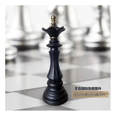 (37cm Queen Black) Luxury Chess Set Home Decoration Resin Chess Pieces Family Board Games Intern