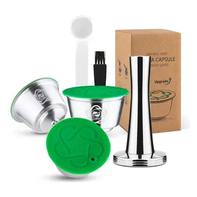 (silver, Capsule+1 Tamper) [i Cafilas][yd06] Reusable Refillable Coffee Capsule Filter Pods Stai