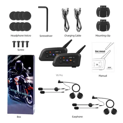 (2PCS) V6 Plus Motorcycle Helmet Headsets Bluetooth5.0 Wireless Intercom Walkie-talkie Handsfree