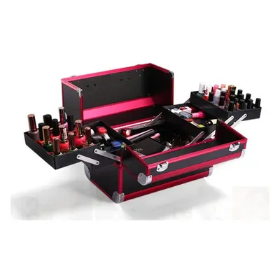 (red) Portable Lockable Aluminium Hard Make Up Travel Storage Box, Cosmetic Beauty Vanity Case, 