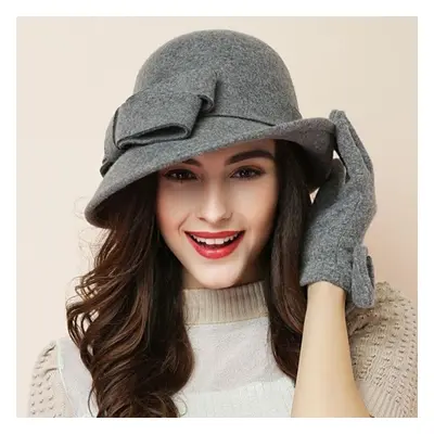 (gray) Party Formal Headwear Fashion Asymmetric Bowknot 100% Wool Felt Hats