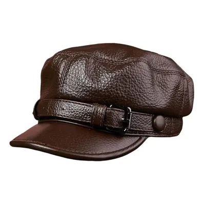 (brown, XXL(59-60cm)) Cowhide Leather Hat Middle-aged And Old Men Autumn And Winter Student Yout