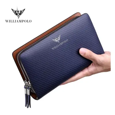 (blue, One Size) Williampolo Men&apos;s Wallet Business Large Capacity Clutch Bag Genuine Leathe