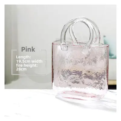 (pink, Bag series, 1*8) Nordic Style Designer Glass Vase Handbag For Hydroponics And Floral Deco