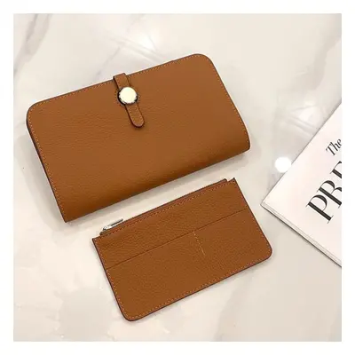 (brown) Luxury Genuine Leather Women Wallets Long Cowhide Purse High Capacity Gold Silver Hasp C