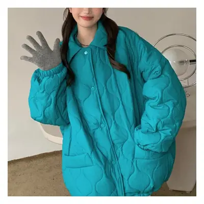 (lake blue, M) Sweet Color Casual Lamb Wool Coats Women Korean Fashion Cotton Padded Jacket Fema