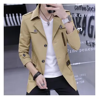 (khaki, L) Spring Thin Men &apos;s Jacket Windbreaker Mid -length Slim Jacket