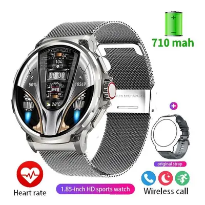 (silver, Silicone + mesh steel) Gps Track Smart Watch Men 1.85-inch Ultra Hd Amoled Screen Mah B