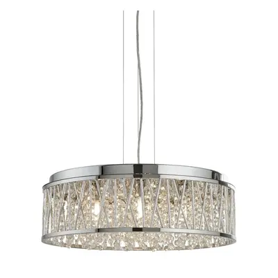 Searchlight Elise Lights LED Chrome Clear Crystal Drops Aluminium Tube Pendant