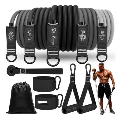 (250lbs) Tube Fitness Bands with Door Anchor, Handles, Portable Bag, Legs Ankle Straps for Muscl