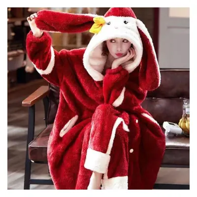 (red, M) Winter Flannel Pajamas Set For Women Animal Thick Warm Cute Long Sleeves Sleepwear Loos