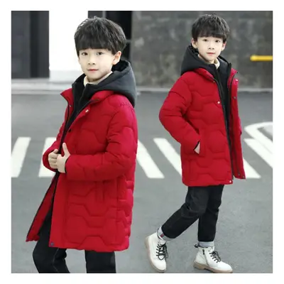 (red, 170) Winter Warm Children Jackets Boys Clothes Warm Jackets Long Hooded Coats Waterproof T