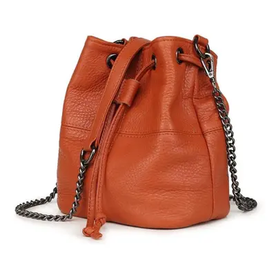 (orange) Fashion Designer Genuine Leather Bucket Handbag Tote Drawstring Bag For Women Soft Shou