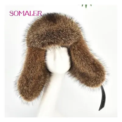 (brown) Somaler Winter Fur Earflap Hat Men Women&apos;s Pilot Aviator Bomber Trapper Hats Real F