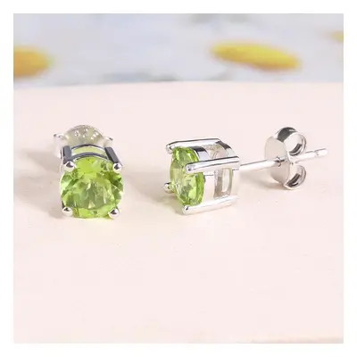 (green, s) Simple Gemstone Earring Round 6mm Natural Topaz Peridot Garnet Sterling Silver Fine J