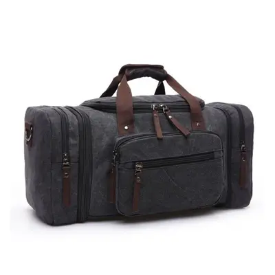 (black) Large Capacity Travel Duffle Canvas Travel Weekend Shoulder Multifunctional Overnight Du