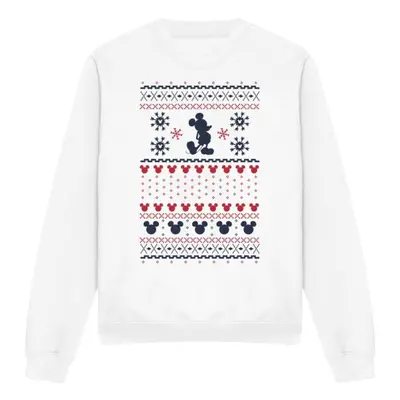 (L, White) Disney Unisex Adult Mickey Mouse Christmas Sweater Sweatshirt