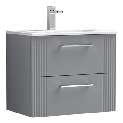 Retro Drawer Wall Hung Vanity Unit with Minimalist Tap Hole Ceramic Basin - 600mm - Satin Grey -