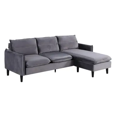 (Grey) Aida Seater Velvet Sofa with Matching Footstool