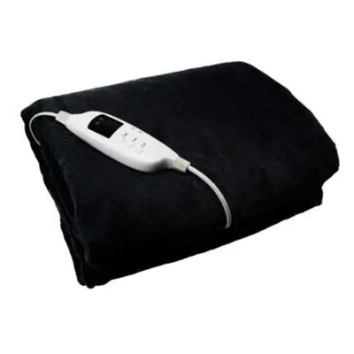 (Black) Electric Heated Throw Over Under Blanket Fleece Washable Polyester Warm Mattress