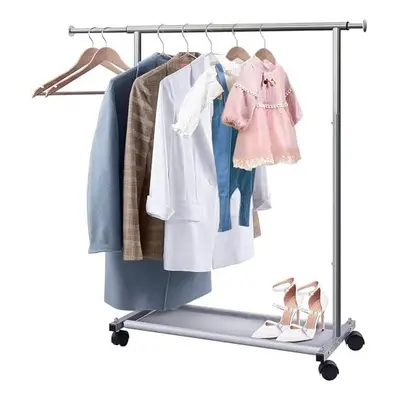 Short Clothes Rack with Shelf and Rolling Wheels, Metal Hanging Clothes Rails Adjustable Kids Cl