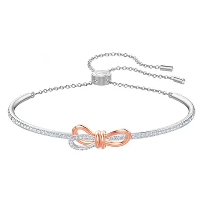 Lifetime bow necklace and bracelet jewelry series, transparent crystal, rhodium surface treatmen