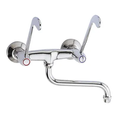 Long Levers + 'S' Spout Chromed Wall Mounted Mixer Tap Faucet Disabled Mobility