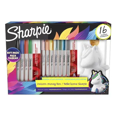 Permanent Marker Pens Gift Set | Unicorn Money Box & Marker Pens | Fine Point | Assorted Mystic 