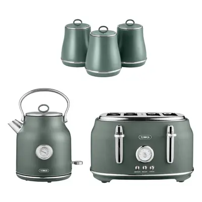 Tower Renaissance Green Kettle, Slice Toaster Canisters Kitchen Set