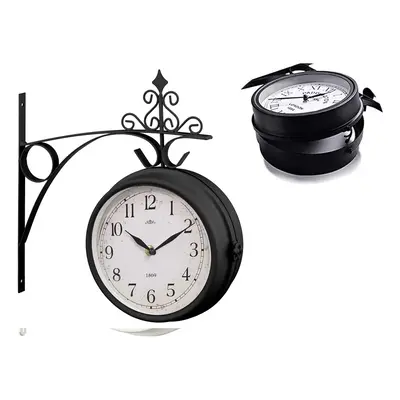 AAMEN Black Outdoor Dual Sided Station Clock, Ornament Bracket Clocks