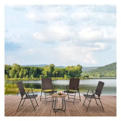 Outsunny 4pcs Rattan Chair Foldable Garden Furniture w/ Armrest Brown